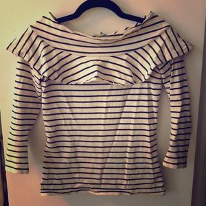 Boat-neck top with ruffle neckline